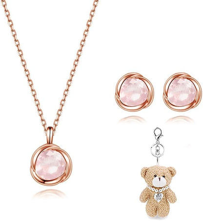 [Free bird] ネックレス レディース ピアス セット 「バラのキッス」 最高級 ジルコニア シルバー ペンダント 金属アレルギー対応 アクセサリー 一粒ジュエリー 誕生日 記念日 母の日のプレゼント