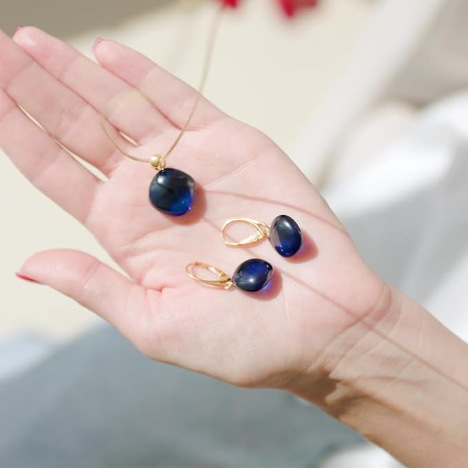 Amber by Mazukna 琥珀ピアス ブルーアンバー Silver925 ゴールドプレーティング レバーバック レディース