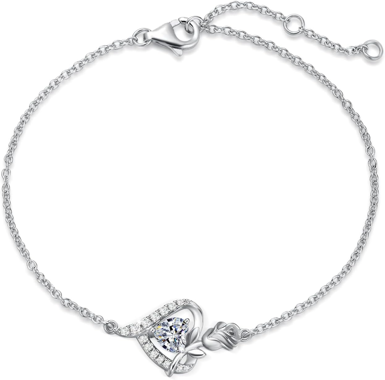 レディースブレスレット 誕生石12ヵ月 パワーストーン 薔薇モチーフ プラチナメッキ シルバー