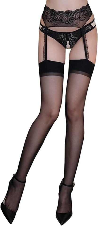 穴あきタイツサイハイストッキングセクシーランジェリーシースルーレースニーハイストッキング誘惑