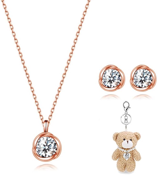 [Free bird] ネックレス レディース ピアス セット 「バラのキッス」 最高級 ジルコニア シルバー ペンダント 金属アレルギー対応 アクセサリー 一粒ジュエリー 誕生日 記念日 母の日のプレゼント