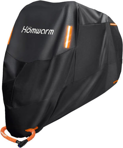 Homwarm バイクカバー 300D厚手 防水 紫外線防止 盗難防止 収納バッグ付き (4XL, ブラック)