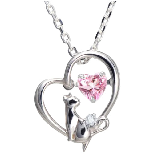 [未来天使] ネックレス レディース ハート 猫 ダンシングストーン シルバー 選べる 誕生石 【ベビーピンクカラー】 1月 ロードライトガーネット