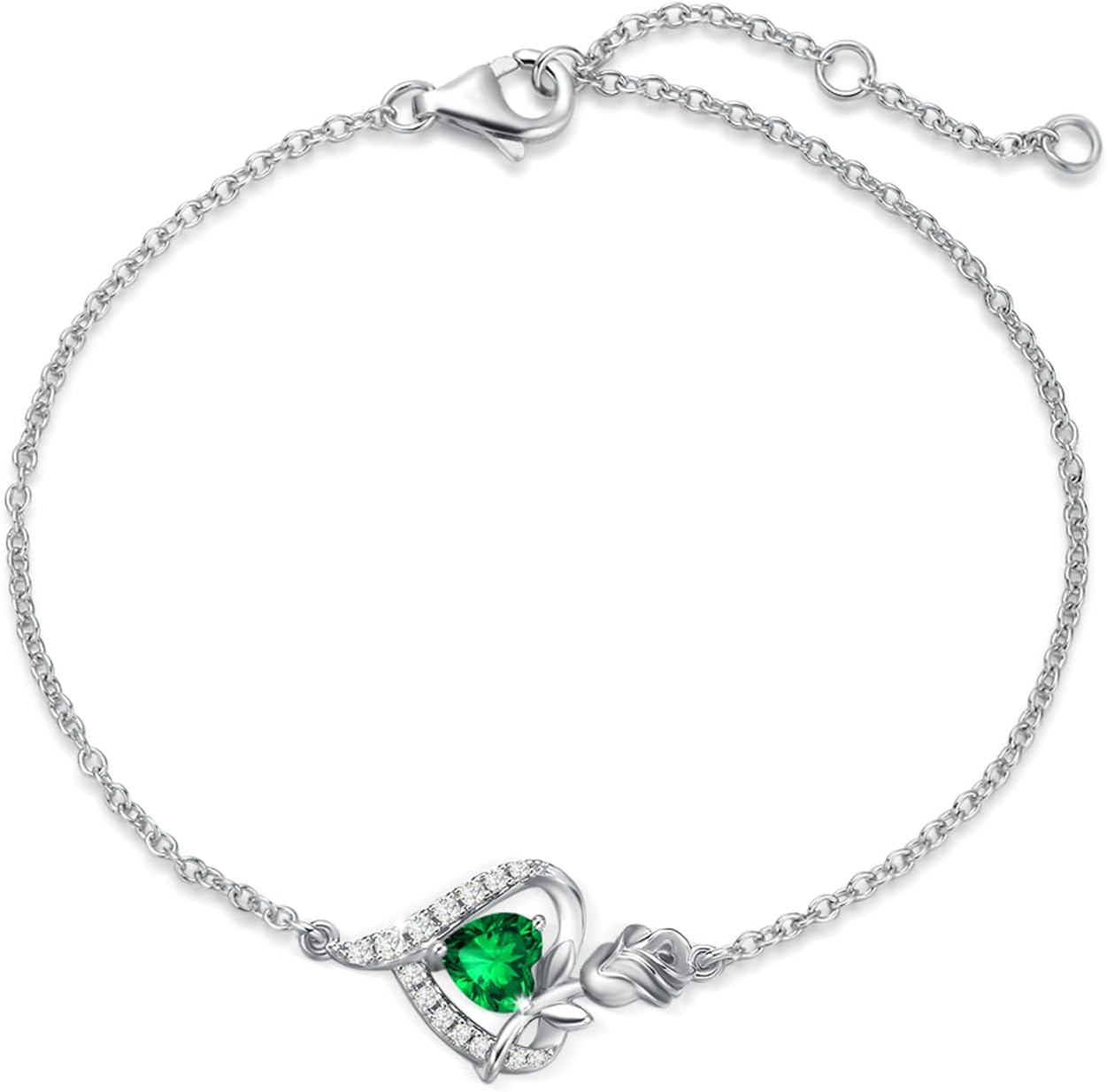 レディースブレスレット 誕生石12ヵ月 パワーストーン 薔薇モチーフ プラチナメッキ シルバー