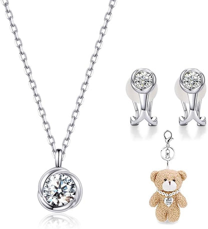 [Free bird] ネックレス レディース ピアス セット 「バラのキッス」 最高級 ジルコニア シルバー ペンダント 金属アレルギー対応 アクセサリー 一粒ジュエリー 誕生日 記念日 母の日のプレゼント