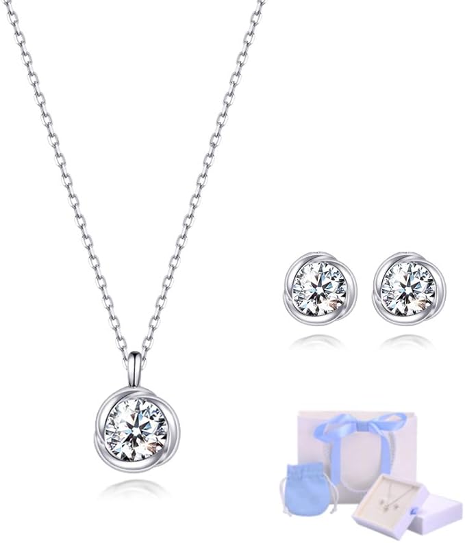 [Free bird] ネックレス レディース ピアス セット 「バラのキッス」 最高級 ジルコニア シルバー ペンダント 金属アレルギー対応 アクセサリー 一粒ジュエリー 誕生日 記念日 母の日のプレゼント