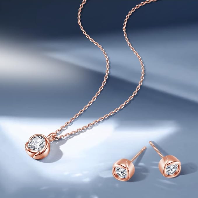 [Free bird] ネックレス レディース ピアス セット 「バラのキッス」 最高級 ジルコニア シルバー ペンダント 金属アレルギー対応 アクセサリー 一粒ジュエリー 誕生日 記念日 母の日のプレゼント