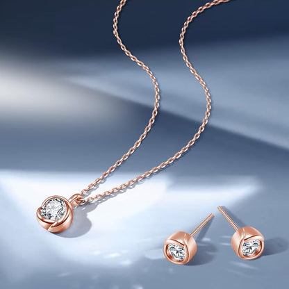 [Free bird] ネックレス レディース ピアス セット 「バラのキッス」 最高級 ジルコニア シルバー ペンダント 金属アレルギー対応 アクセサリー 一粒ジュエリー 誕生日 記念日 母の日のプレゼント