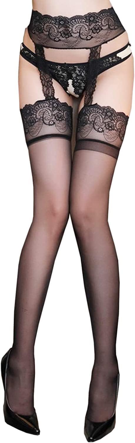 穴あきタイツサイハイストッキングセクシーランジェリーシースルーレースニーハイストッキング誘惑
