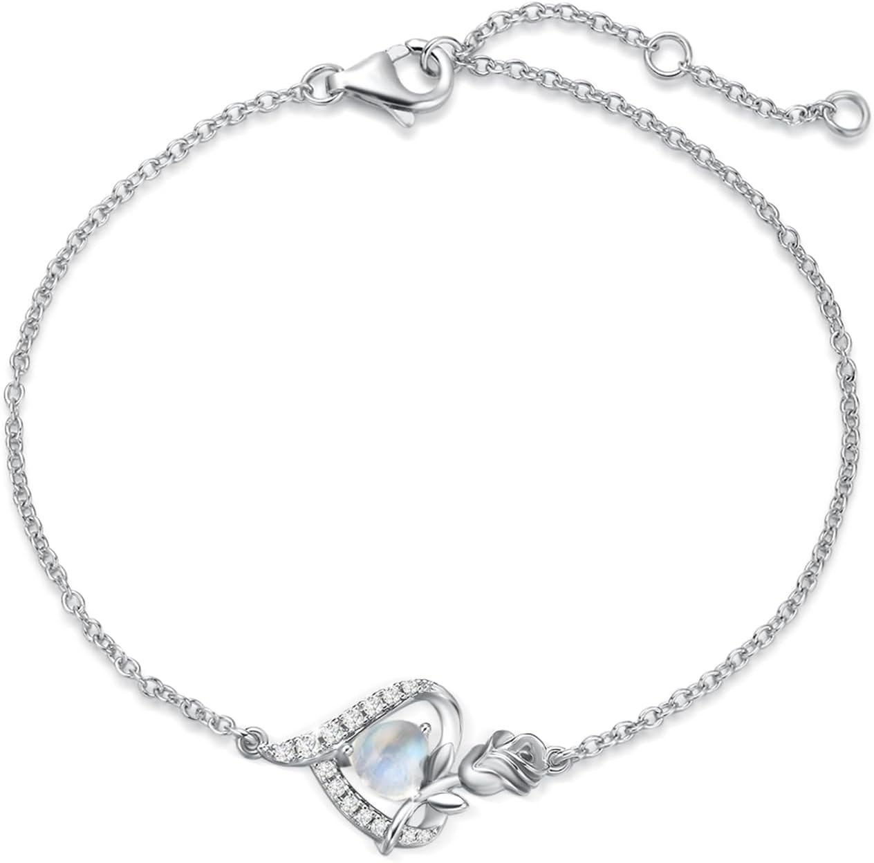 レディースブレスレット 誕生石12ヵ月 パワーストーン 薔薇モチーフ プラチナメッキ シルバー