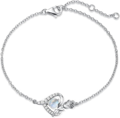 レディースブレスレット 誕生石12ヵ月 パワーストーン 薔薇モチーフ プラチナメッキ シルバー