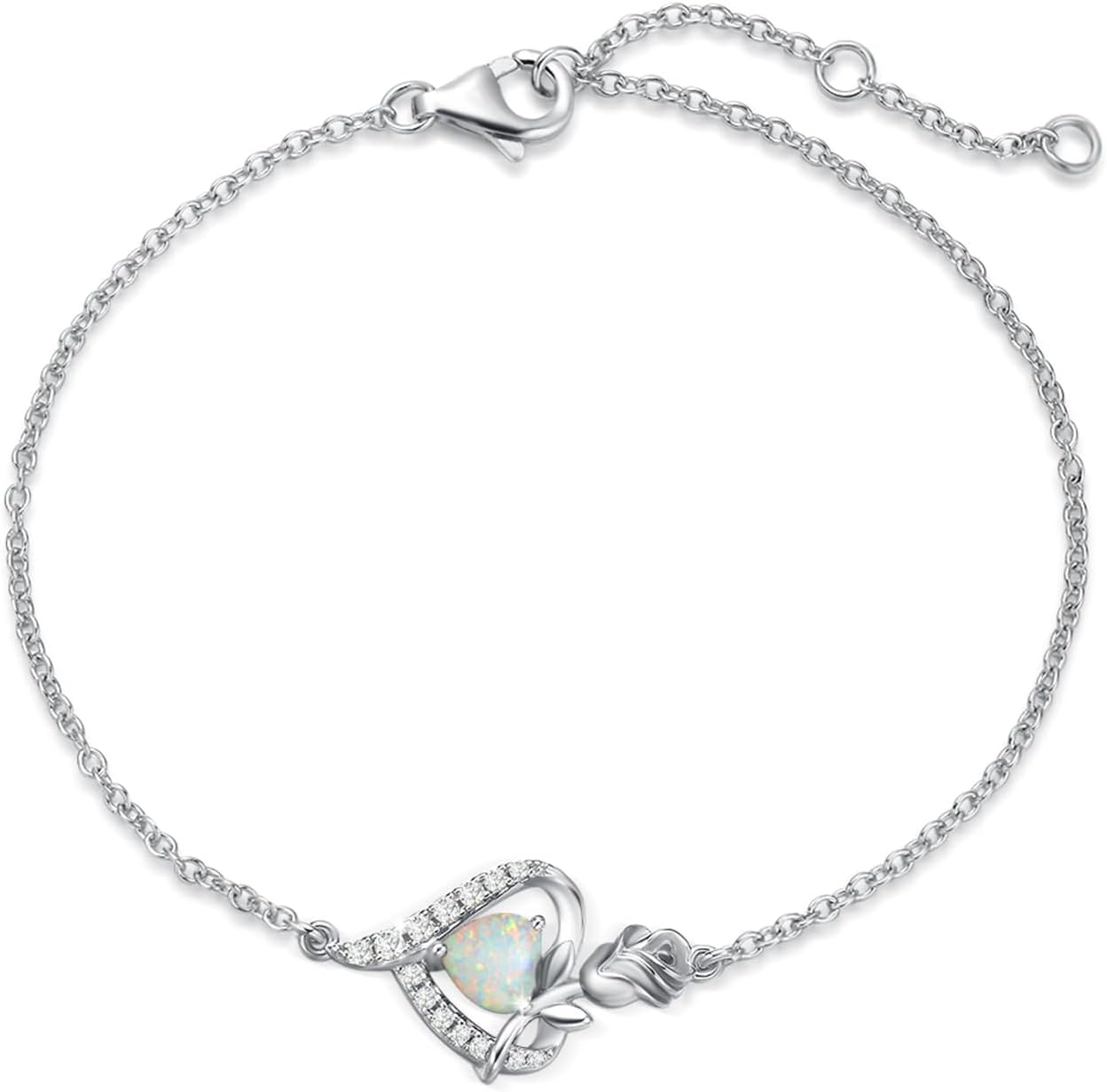 レディースブレスレット 誕生石12ヵ月 パワーストーン 薔薇モチーフ プラチナメッキ シルバー