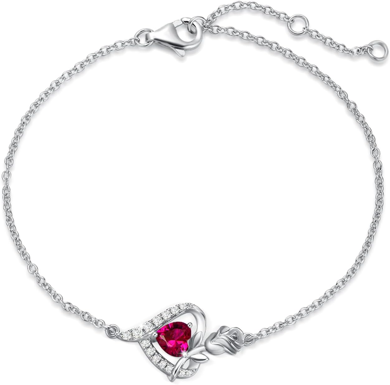 レディースブレスレット 誕生石12ヵ月 パワーストーン 薔薇モチーフ プラチナメッキ シルバー