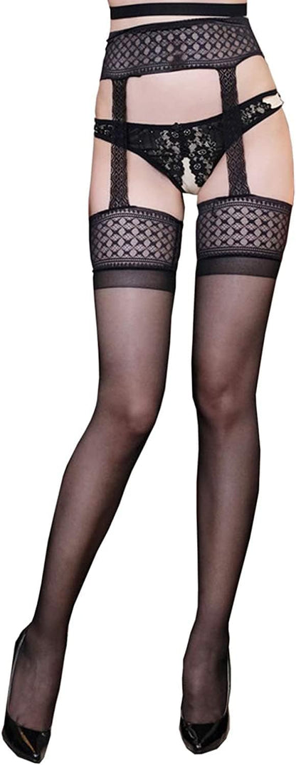 穴あきタイツサイハイストッキングセクシーランジェリーシースルーレースニーハイストッキング誘惑