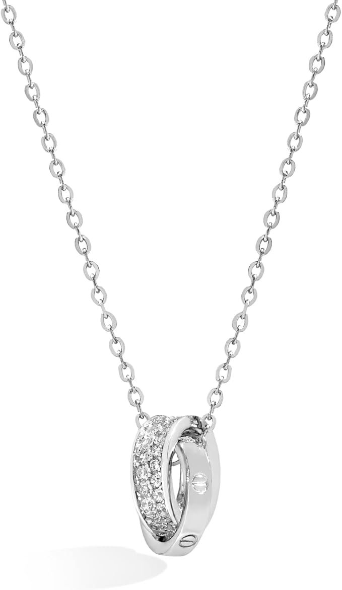 [Pasurohu] ネックレス レディース K18 18金コーティング シルバー925 最高級キュービックジルコニア ペンダント ダブルリング 人気 華奢 ローズゴールド ゴールド プラチナ アジャスター付き 金属アレルギー対応 本物ジュエリー