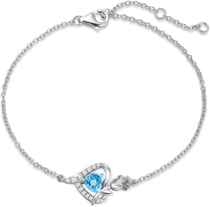 レディースブレスレット 誕生石12ヵ月 パワーストーン 薔薇モチーフ プラチナメッキ シルバー