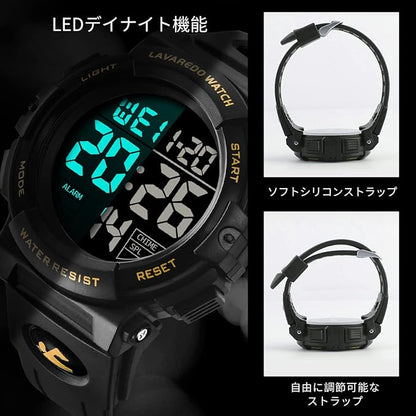 腕時計 メンズ デジタル 50メートル防水 日付 曜日 アラーム LED表示 多機能付き 防水腕時計 デジタル腕時計 スポーツウォッチ おしゃれ アウトドア 取扱説明書付き