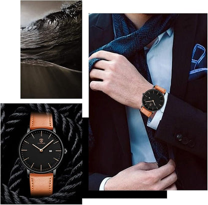 [BEN NEVIS] 腕時計 メンズ シンプル おしゃれ 薄型 カジュアル 日付表示 防水 アナログ クォーツ時計 メッシュ バンド ブラック