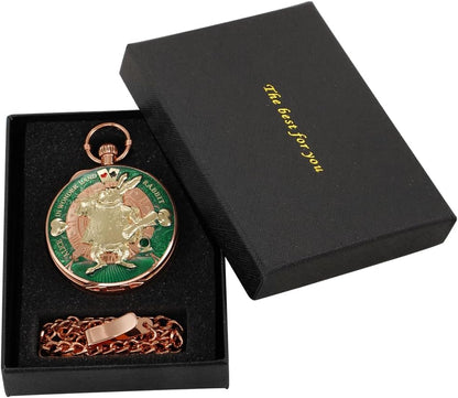 懐中時計 オルゴール 音楽時計チェーン   クリスマス 誕生日 卒業ギフト, ローズゴールドグリーン-01 手回し式