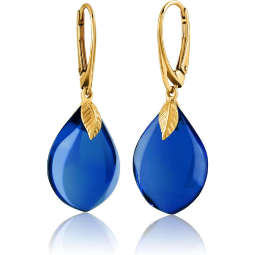 Amber by Mazukna 琥珀ピアス ブルーアンバー Silver925 ゴールドプレーティング レバーバック レディース