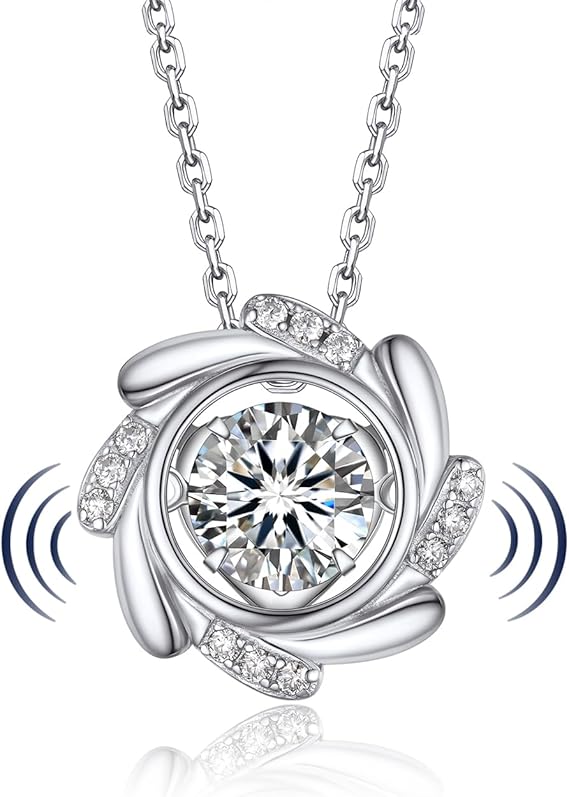 [MomentWish] ダンシングストーン ネックレス レディース 0.5-1 カラット モアサナイト ペンダント シルバーネックレス人気ブランド チェーン 誕生日 記念日 プレゼント（長40cm＋アジャスター5cm） 華奢ギフトボックス付け