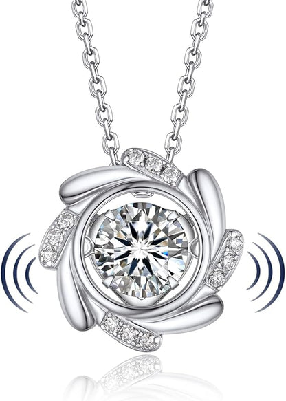 [MomentWish] ダンシングストーン ネックレス レディース 0.5-1 カラット モアサナイト ペンダント シルバーネックレス人気ブランド チェーン 誕生日 記念日 プレゼント（長40cm＋アジャスター5cm） 華奢ギフトボックス付け