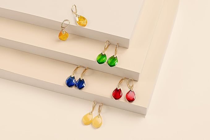 Amber by Mazukna 琥珀ピアス ブルーアンバー Silver925 ゴールドプレーティング レバーバック レディース