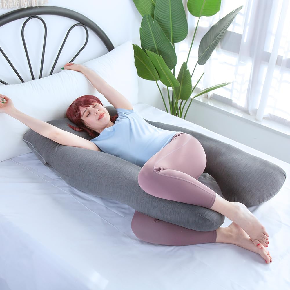 Awesling U字型抱き枕 全身枕 授乳クッション グレー