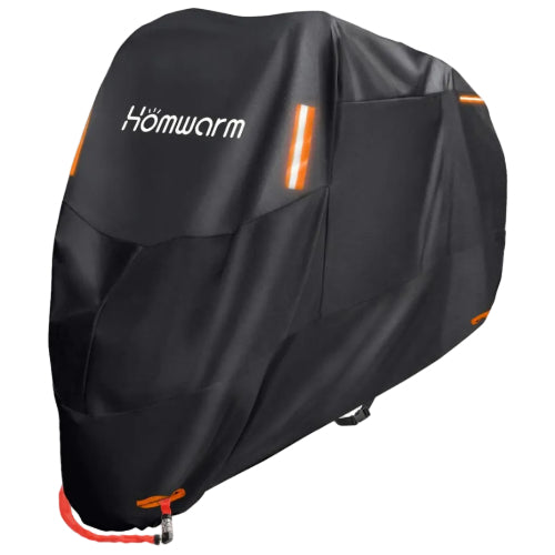 Homwarm バイクカバー 300D厚手 防水 紫外線防止 盗難防止 収納バッグ付き (4XL, ブラック)