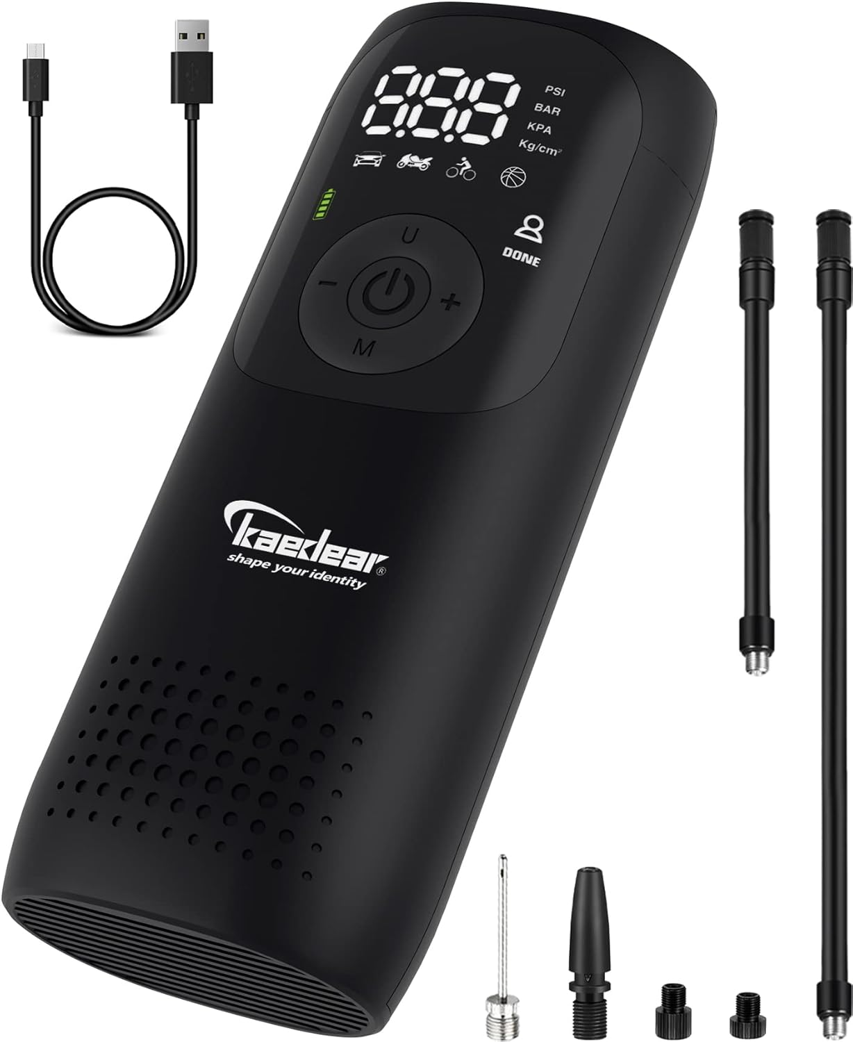 Kaedear(カエディア) バイク 空気入れ バイク用 エアポンプ 電動 エアーポンプ 電動空気入れ 充電式 usb スマートエアポンプ 2000mah×2 合計4000mah/14.8wha 150PSI typeC オートバイ 自転車 車 モバイルコンプレッサー KDR-AP1