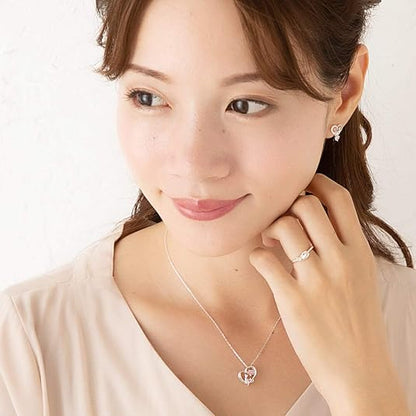 [未来天使] ネックレス レディース ハート 猫 ダンシングストーン シルバー 選べる 誕生石 【ベビーピンクカラー】 1月 ロードライトガーネット