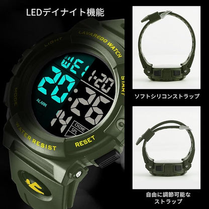 腕時計 メンズ デジタル 50メートル防水 日付 曜日 アラーム LED表示 多機能付き 防水腕時計 デジタル腕時計 スポーツウォッチ おしゃれ アウトドア 取扱説明書付き