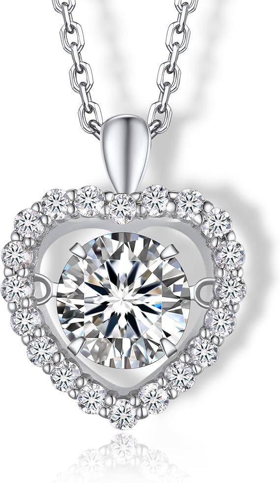 [MomentWish] ダンシングストーン ネックレス レディース 0.5-1 カラット モアサナイト ペンダント シルバーネックレス人気ブランド チェーン 誕生日 記念日 プレゼント（長40cm＋アジャスター5cm） 華奢ギフトボックス付け