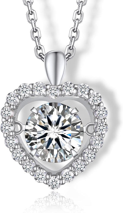 [MomentWish] ダンシングストーン ネックレス レディース 0.5-1 カラット モアサナイト ペンダント シルバーネックレス人気ブランド チェーン 誕生日 記念日 プレゼント（長40cm＋アジャスター5cm） 華奢ギフトボックス付け