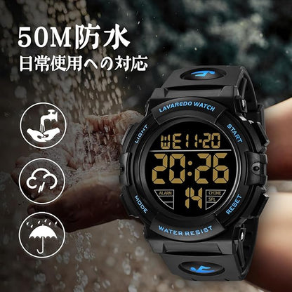 腕時計 メンズ デジタル 50メートル防水 日付 曜日 アラーム LED表示 多機能付き 防水腕時計 デジタル腕時計 スポーツウォッチ おしゃれ アウトドア 取扱説明書付き