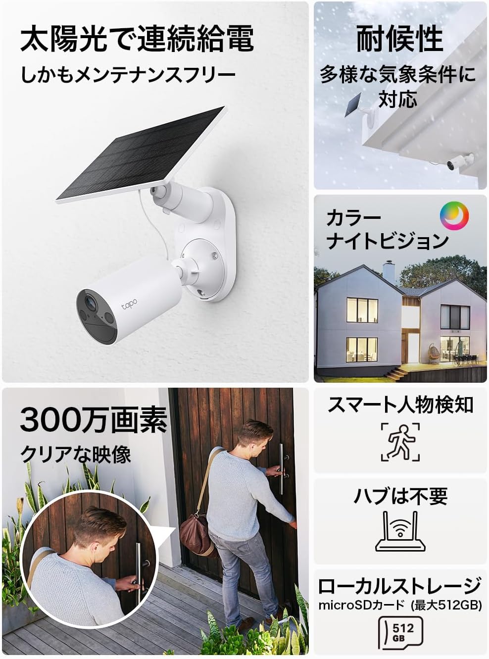 Tapo 防犯カメラ 屋外 ソーラー 見守りカメラ WiFi 防犯カメラ ソーラー 太陽光パワー ペットカメラ Wi-Fi フルワイヤレス 2K 300万画素 IP65 防水防塵 フルカラーナイトビジョン スマートAI検知 マイク スピーカー 搭載 Amazon Alexa/Google Assistant 対応 Tapo C410 KIT/A