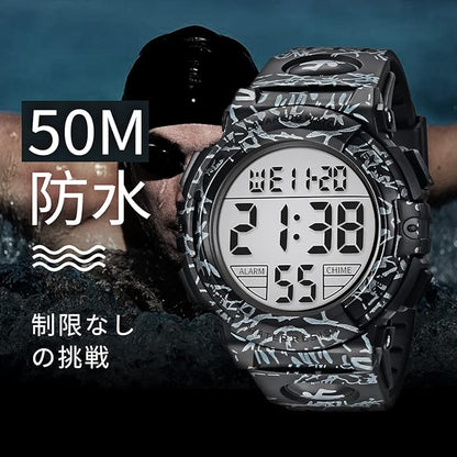 腕時計 メンズ デジタル 50メートル防水 日付 曜日 アラーム LED表示 多機能付き 防水腕時計 デジタル腕時計 スポーツウォッチ おしゃれ アウトドア 取扱説明書付き