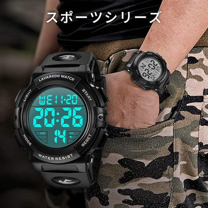 腕時計 メンズ デジタル 50メートル防水 日付 曜日 アラーム LED表示 多機能付き 防水腕時計 デジタル腕時計 スポーツウォッチ おしゃれ アウトドア 取扱説明書付き