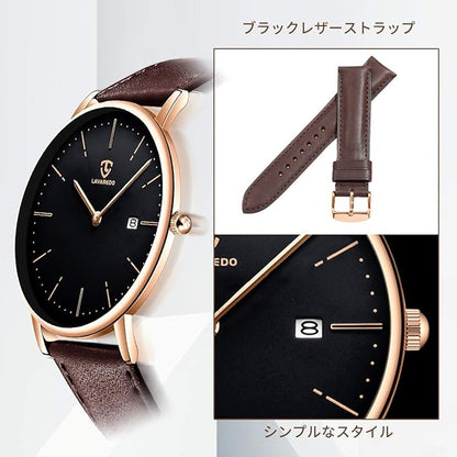 [BEN NEVIS] 腕時計 メンズ シンプル おしゃれ 薄型 カジュアル 日付表示 防水 アナログ クォーツ時計 メッシュ バンド ブラック