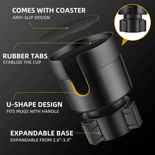 (タイコー) 車用カップホルダーエクステンダー 調節可能なベース付き車用カップホルダーエクステンダー Yeti 24/36/40オンス HydroFlask 32/40オンス 3インチ~3.9インチの大型ボトルに対応 (16~40オンス)。