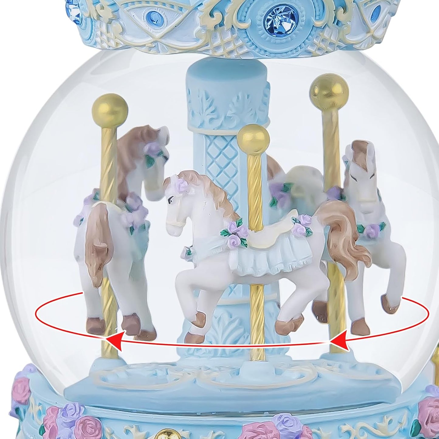 カルーセルオルゴール 誕生日、記念日、バレンタイン、クリスマスへのギフト馬のスノードーム、手塗りのオルゴール、カラーライト
