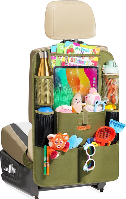 SURDOCA シートバックポケット 車 収納ポケット キックガード 後部座席収納バッグ ベビー用品 子供用品 車内収納袋 11インチtablet収納可能 荷物入れ 防汚 (ブラック, 1枚)