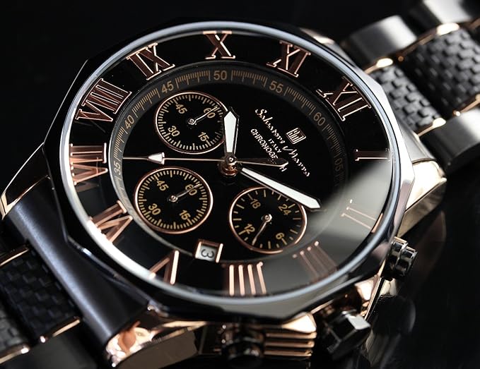 [サルバトーレマーラ] 腕時計 ウォッチ クロノグラフ 10気圧防水 ビジネス フォーマル イタリアブランド 限定モデル メンズ SM15104 (ブラック×ピンクゴールド) [並行輸入品]