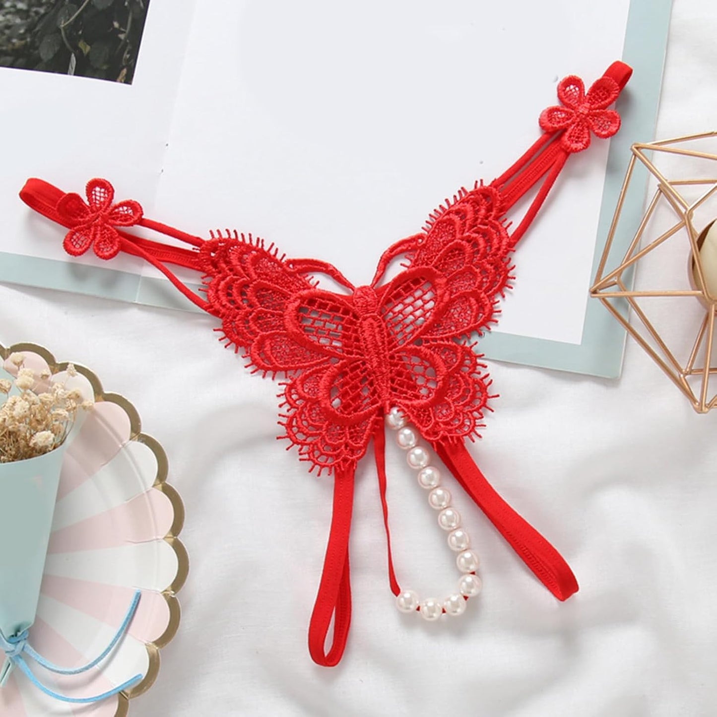 Stebcece 女性マッサージ Gストリング Tバックパンティ 真珠ビーズ Tバック