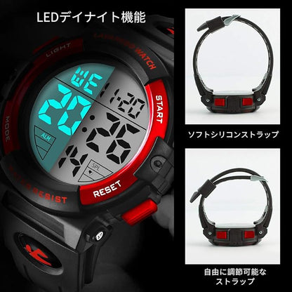 腕時計 メンズ デジタル 50メートル防水 日付 曜日 アラーム LED表示 多機能付き 防水腕時計 デジタル腕時計 スポーツウォッチ おしゃれ アウトドア 取扱説明書付き