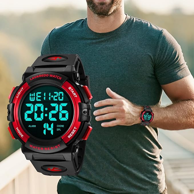 腕時計 メンズ デジタル 50メートル防水 日付 曜日 アラーム LED表示 多機能付き 防水腕時計 デジタル腕時計 スポーツウォッチ おしゃれ アウトドア 取扱説明書付き