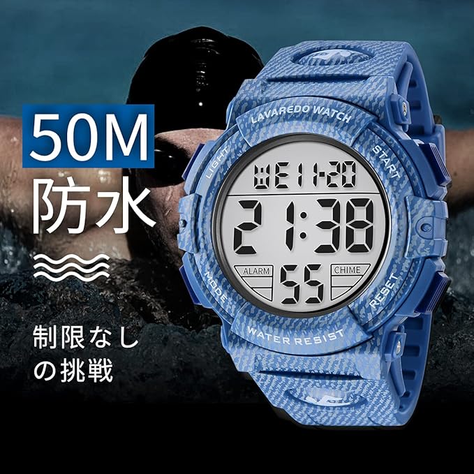 腕時計 メンズ デジタル 50メートル防水 日付 曜日 アラーム LED表示 多機能付き 防水腕時計 デジタル腕時計 スポーツウォッチ おしゃれ アウトドア 取扱説明書付き