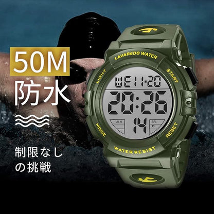 腕時計 メンズ デジタル 50メートル防水 日付 曜日 アラーム LED表示 多機能付き 防水腕時計 デジタル腕時計 スポーツウォッチ おしゃれ アウトドア 取扱説明書付き