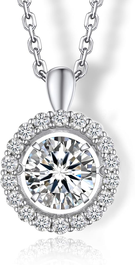 [MomentWish] ダンシングストーン ネックレス レディース 0.5-1 カラット モアサナイト ペンダント シルバーネックレス人気ブランド チェーン 誕生日 記念日 プレゼント（長40cm＋アジャスター5cm） 華奢ギフトボックス付け