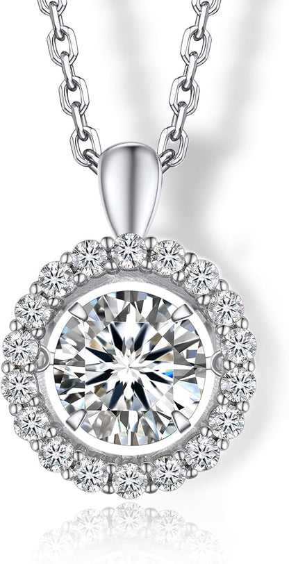 [MomentWish] ダンシングストーン ネックレス レディース 0.5-1 カラット モアサナイト ペンダント シルバーネックレス人気ブランド チェーン 誕生日 記念日 プレゼント（長40cm＋アジャスター5cm） 華奢ギフトボックス付け